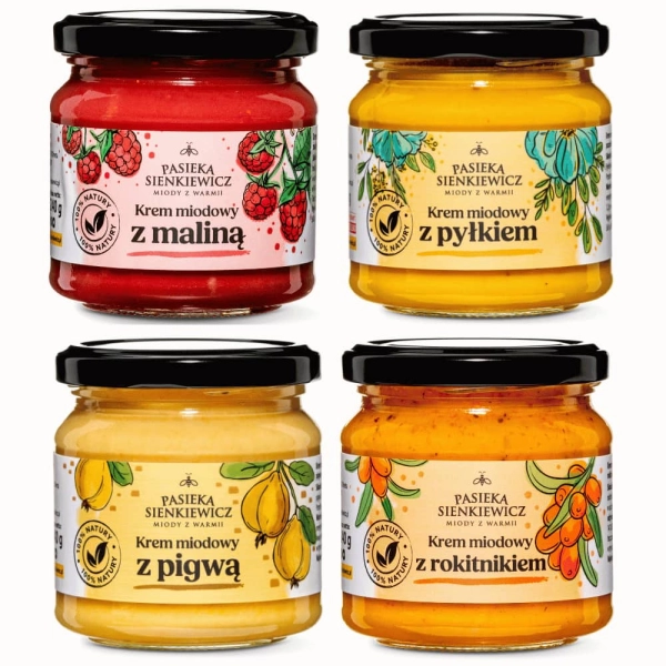 Zestaw pyłek malina rokitnik pigwa 4x240g