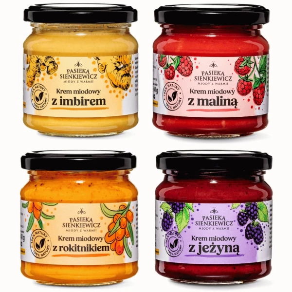 Zestaw z imbirem jeżyną rokitnikiem maliną 4x240g