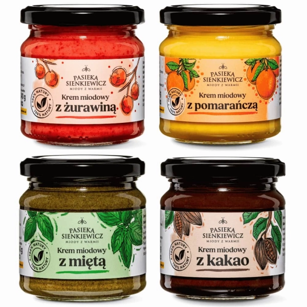 Zestaw kakao żurawina pomarańcza mięta 4x240g