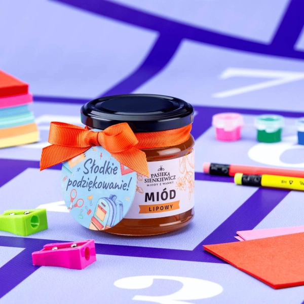 Miód tradycyjny 250g z wstążką i etykietką dla Nauczyciela