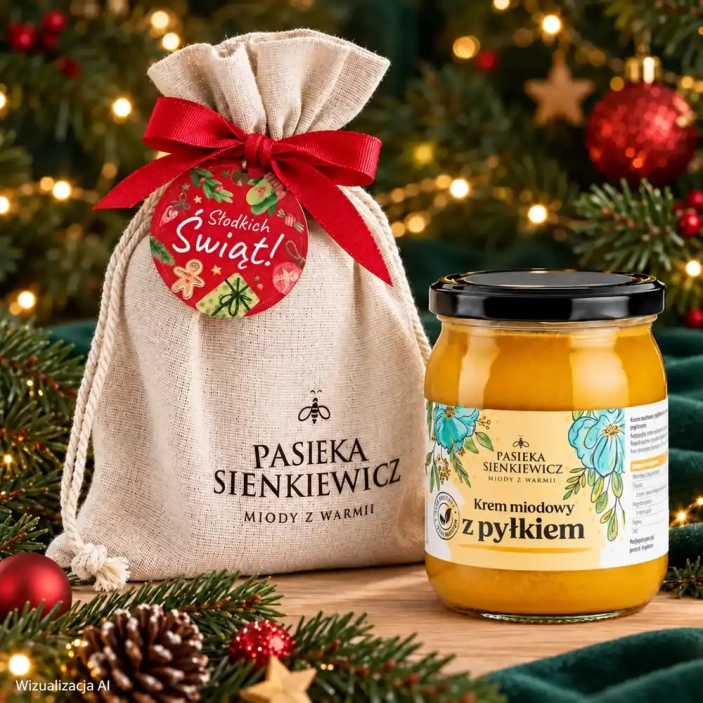duzy-krem-miodowy-z-pylkiem-w-worku-na-swieta-3-pasieka-sienkiewicz-wizualizacja-ai.webp