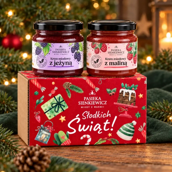 Dwa miody z dodatkami 240g w kartoniku z owijką na Święta